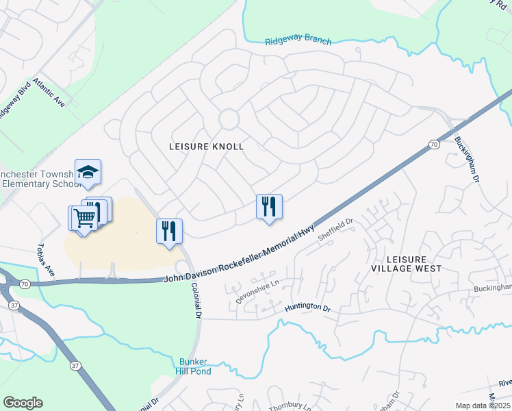 map of restaurants, bars, coffee shops, grocery stores, and more near 37 Dorset Road in Manchester Township