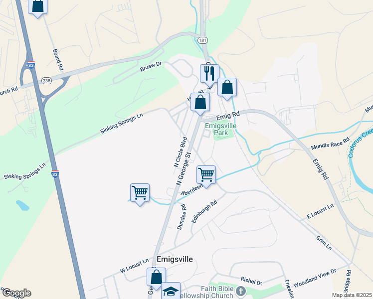 map of restaurants, bars, coffee shops, grocery stores, and more near 3188 George Street in York