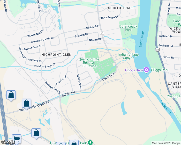 map of restaurants, bars, coffee shops, grocery stores, and more near 3373 Ridge Gap Road in Columbus