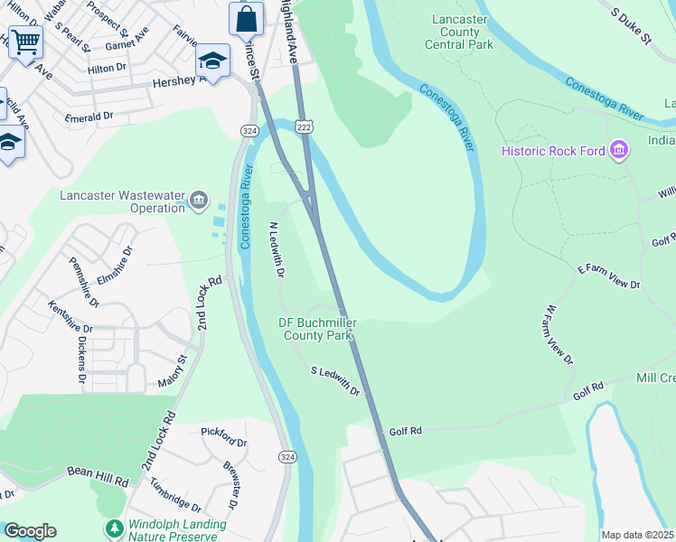 map of restaurants, bars, coffee shops, grocery stores, and more near 1209 Willow Street Pike in Lancaster