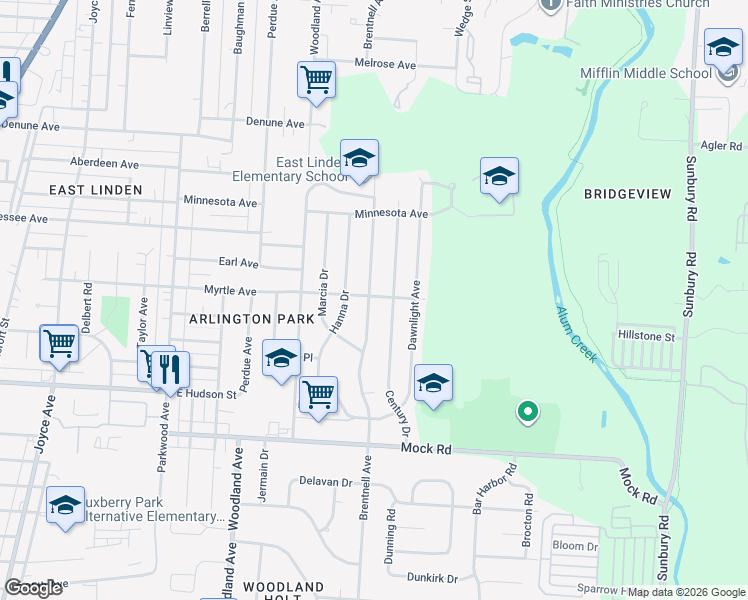 map of restaurants, bars, coffee shops, grocery stores, and more near 2271 Century Drive in Columbus