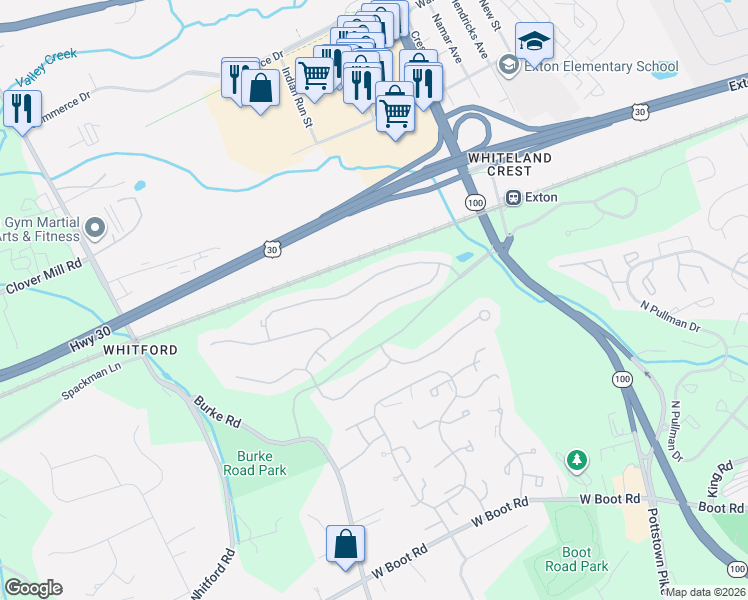 map of restaurants, bars, coffee shops, grocery stores, and more near 162 Fringetree Drive in West Chester