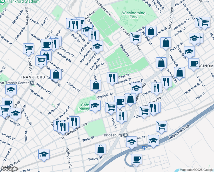 map of restaurants, bars, coffee shops, grocery stores, and more near 1960 Granite Street in Philadelphia
