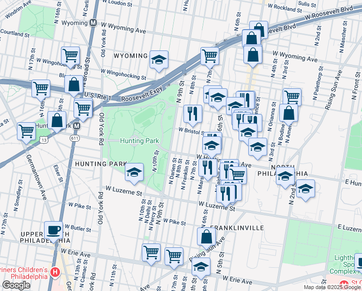 map of restaurants, bars, coffee shops, grocery stores, and more near 4218 North 8th Street in Philadelphia