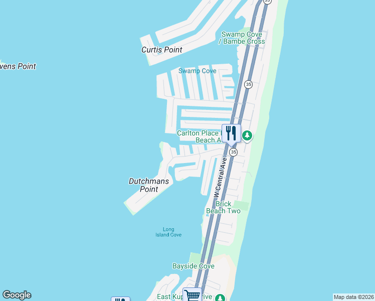 map of restaurants, bars, coffee shops, grocery stores, and more near 321 Brigantine Lane in Mantoloking