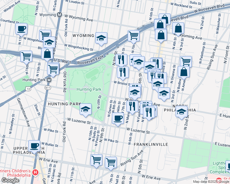 map of restaurants, bars, coffee shops, grocery stores, and more near 4218 North 8th Street in Philadelphia
