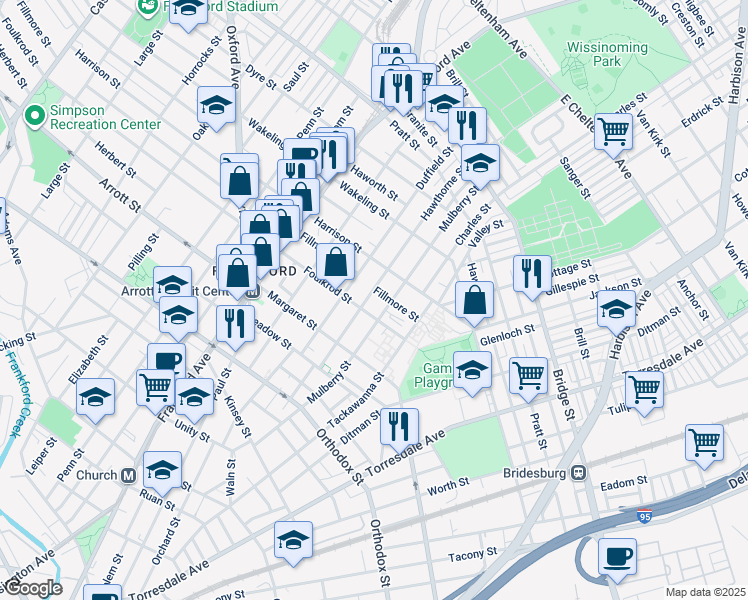map of restaurants, bars, coffee shops, grocery stores, and more near 4819 Hawthorne Street in Philadelphia