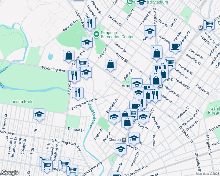 map of restaurants, bars, coffee shops, grocery stores, and more near 1300 1/2 Sellers Street in Philadelphia