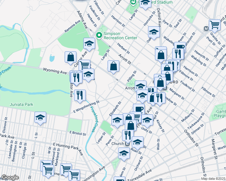 map of restaurants, bars, coffee shops, grocery stores, and more near 1300 1/2 Sellers Street in Philadelphia