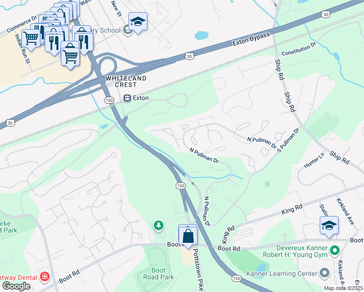 map of restaurants, bars, coffee shops, grocery stores, and more near 449 Hartford Square in West Chester