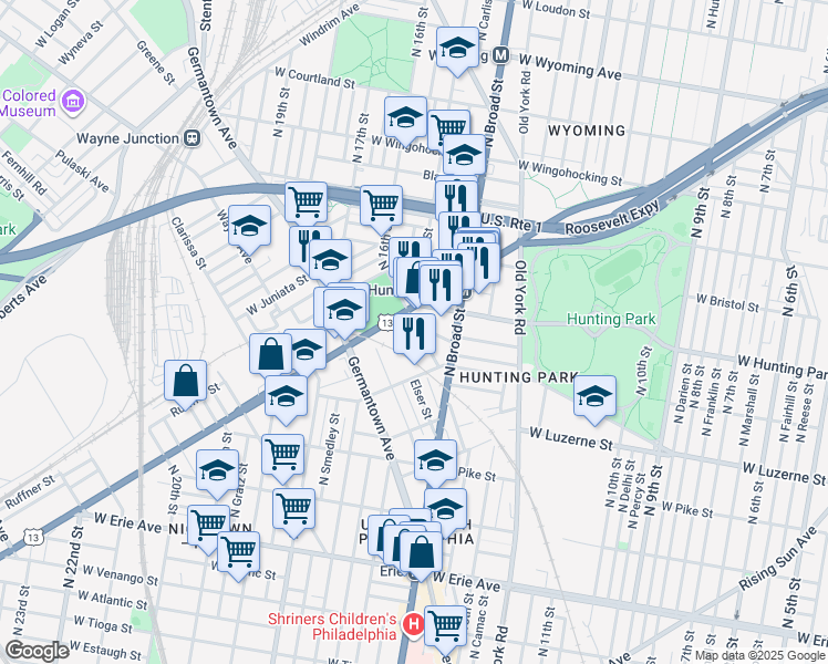 map of restaurants, bars, coffee shops, grocery stores, and more near in Philadelphia