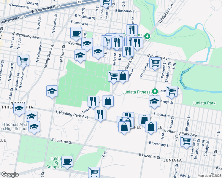 map of restaurants, bars, coffee shops, grocery stores, and more near 4418 Hurley Street in Philadelphia