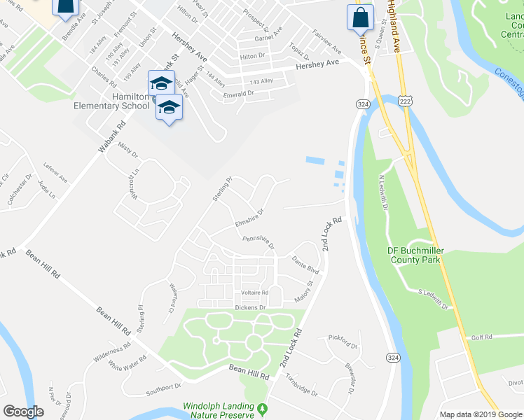 map of restaurants, bars, coffee shops, grocery stores, and more near 303 Elmshire Drive in Lancaster