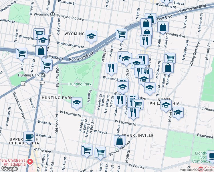 map of restaurants, bars, coffee shops, grocery stores, and more near 4225 North 8th Street in Philadelphia