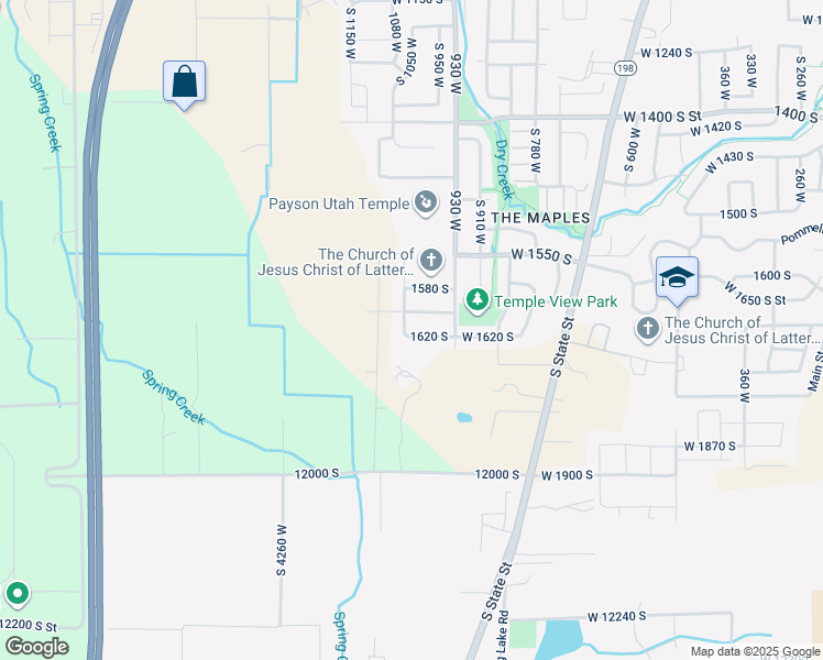 map of restaurants, bars, coffee shops, grocery stores, and more near 1018 1620 South in Payson