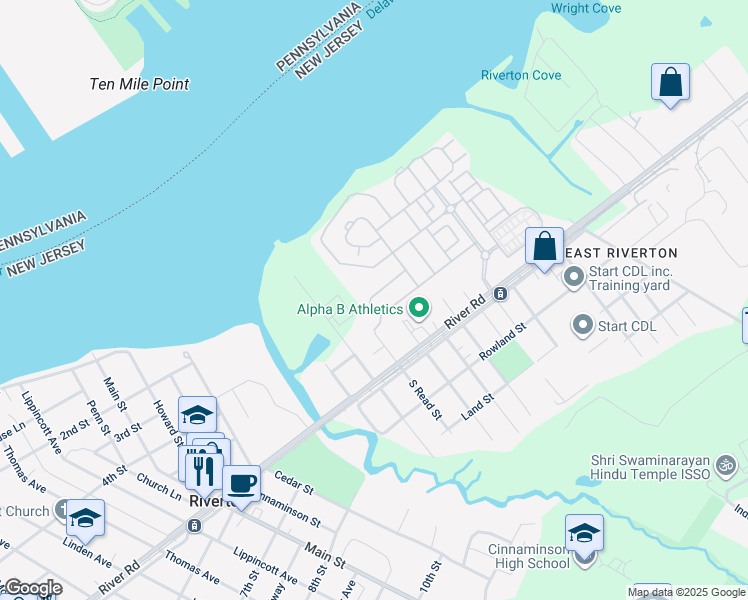 map of restaurants, bars, coffee shops, grocery stores, and more near 1531 Jason Drive in Cinnaminson