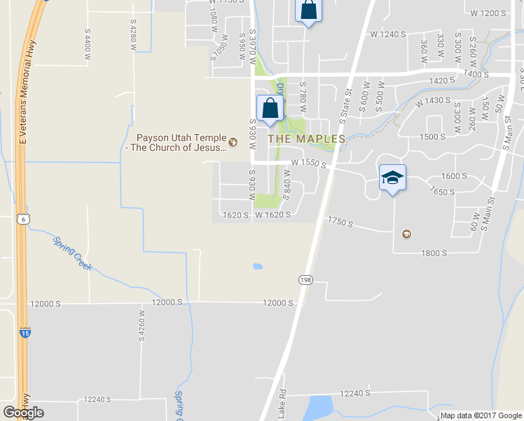 map of restaurants, bars, coffee shops, grocery stores, and more near 922 West 1620 South in Payson