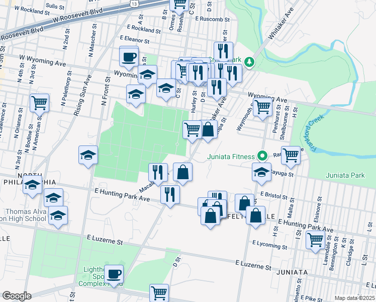map of restaurants, bars, coffee shops, grocery stores, and more near 4418 Hurley Street in Philadelphia