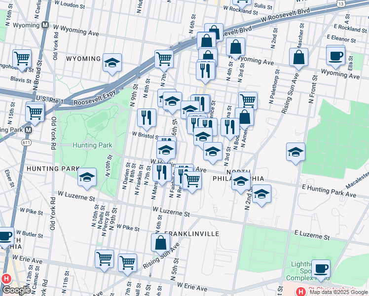 map of restaurants, bars, coffee shops, grocery stores, and more near 4254 North Reese Street in Philadelphia