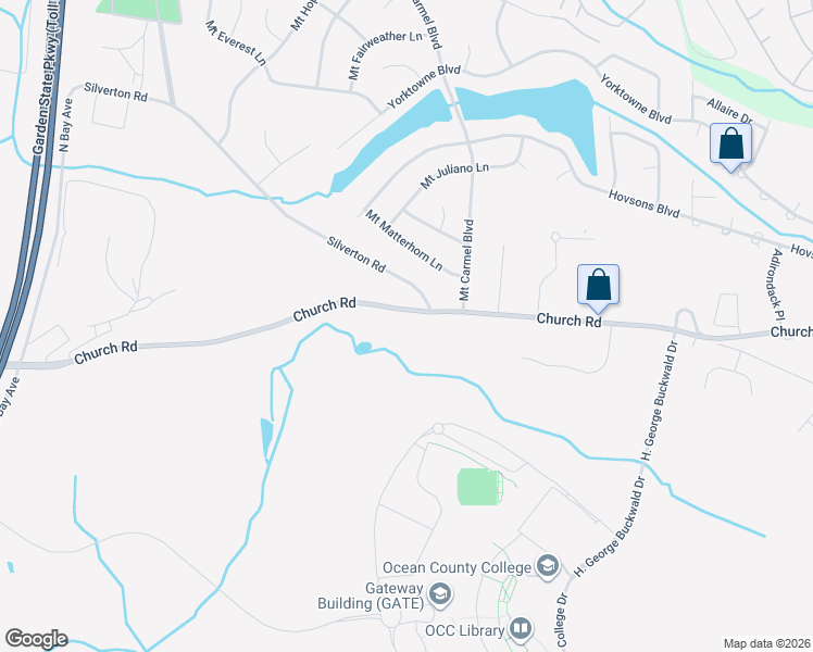 map of restaurants, bars, coffee shops, grocery stores, and more near 1945 Silverton Road in Toms River