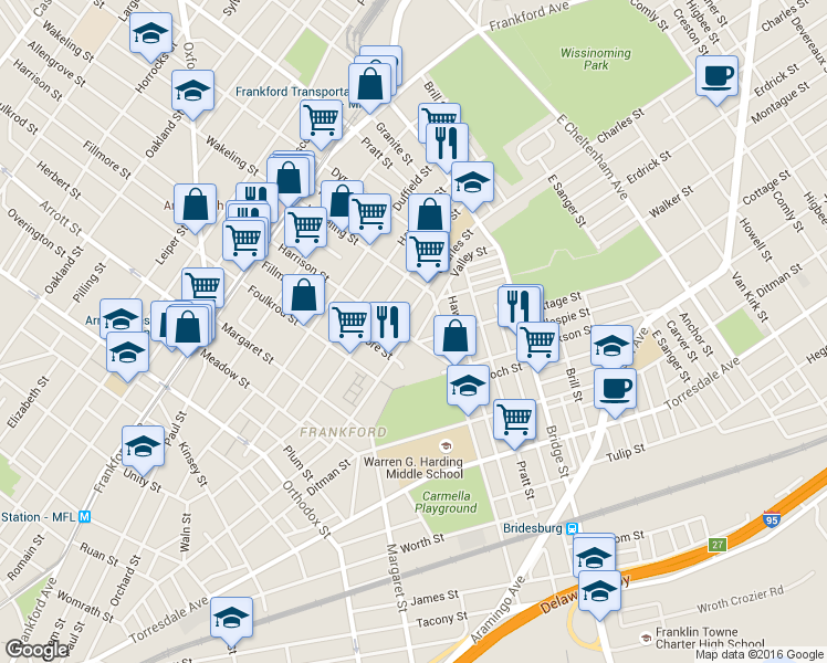 map of restaurants, bars, coffee shops, grocery stores, and more near 4914 Charles Street in Philadelphia