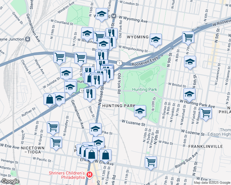 map of restaurants, bars, coffee shops, grocery stores, and more near in Philadelphia