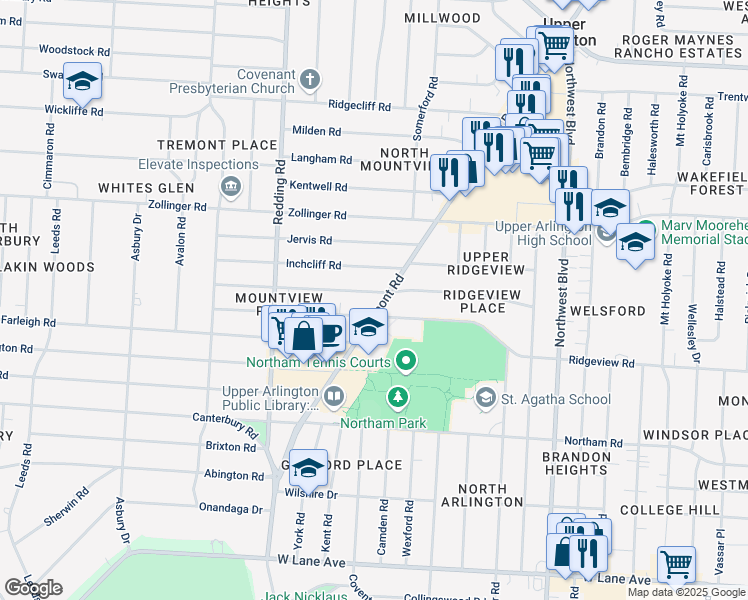 map of restaurants, bars, coffee shops, grocery stores, and more near 1994 Harwitch Road in Columbus