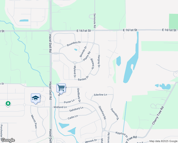 map of restaurants, bars, coffee shops, grocery stores, and more near 6211 Bayard Drive in Noblesville