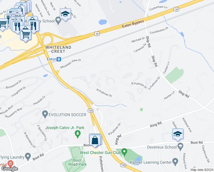 map of restaurants, bars, coffee shops, grocery stores, and more near 651 Metro Court in West Chester