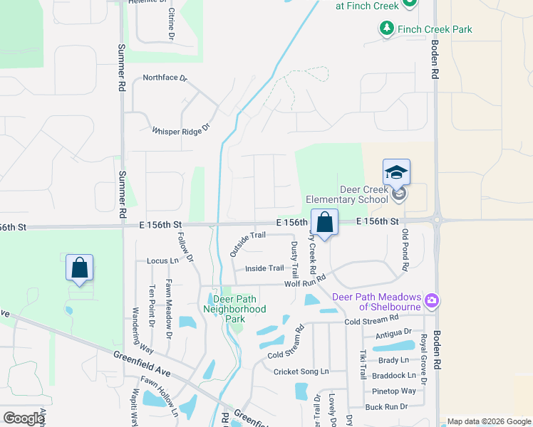map of restaurants, bars, coffee shops, grocery stores, and more near 15686 Wescott Drive in Noblesville