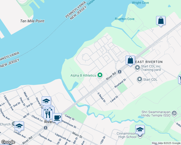 map of restaurants, bars, coffee shops, grocery stores, and more near 1531 Jason Drive in Cinnaminson