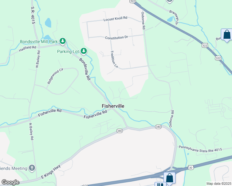 map of restaurants, bars, coffee shops, grocery stores, and more near 3738 Fisherville Road in Downingtown