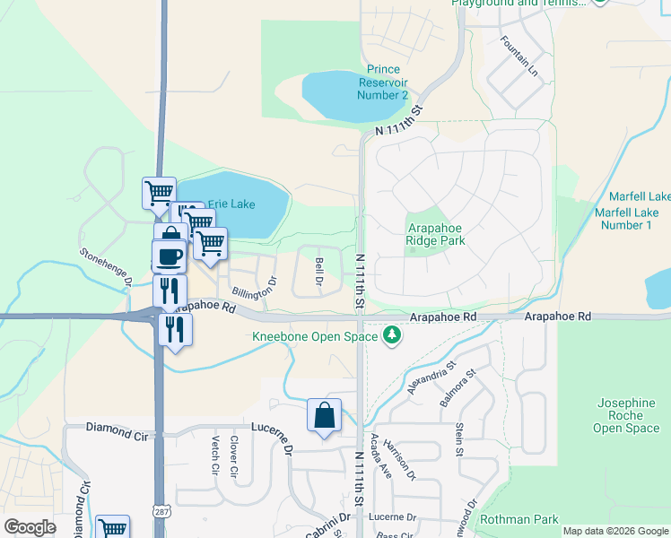 map of restaurants, bars, coffee shops, grocery stores, and more near 3050 Stevens Circle North in Erie