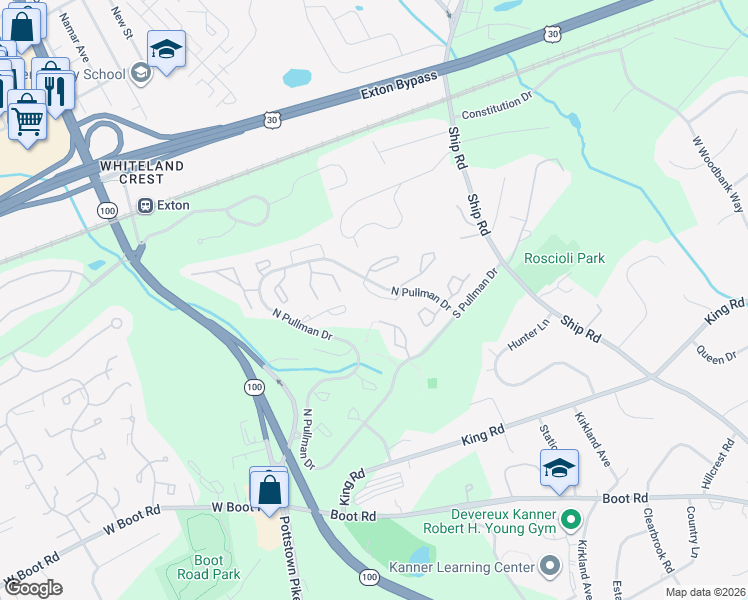 map of restaurants, bars, coffee shops, grocery stores, and more near 744 Chessie Court in West Chester