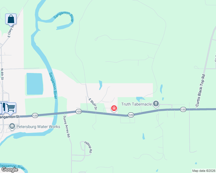 map of restaurants, bars, coffee shops, grocery stores, and more near 15 East Bluff Drive in Petersburg