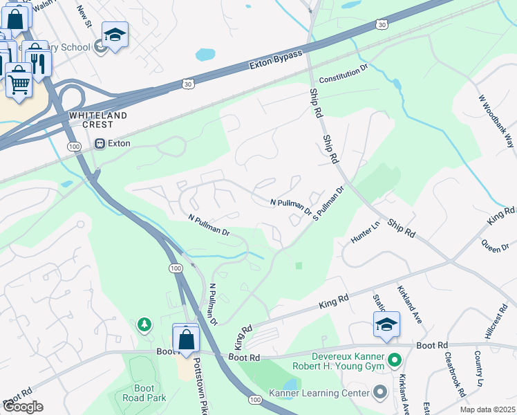 map of restaurants, bars, coffee shops, grocery stores, and more near 744 Chessie Court in West Chester
