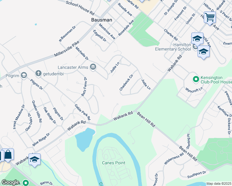 map of restaurants, bars, coffee shops, grocery stores, and more near 1641 Chadwick Circle in Lancaster