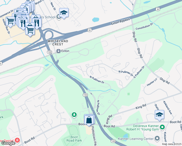 map of restaurants, bars, coffee shops, grocery stores, and more near 490 Cassatt Court in West Chester
