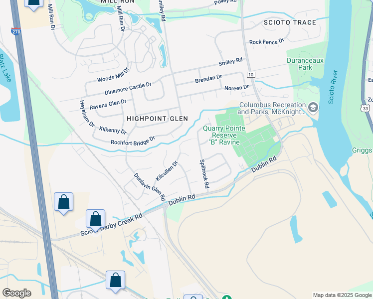 map of restaurants, bars, coffee shops, grocery stores, and more near 3447 Katie Drive in Columbus