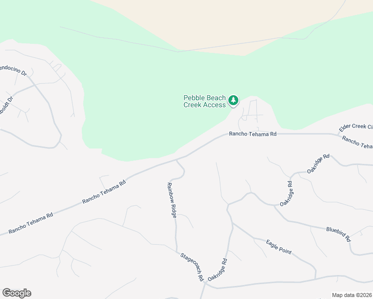 map of restaurants, bars, coffee shops, grocery stores, and more near Rancho Tehama Road in Red Bluff