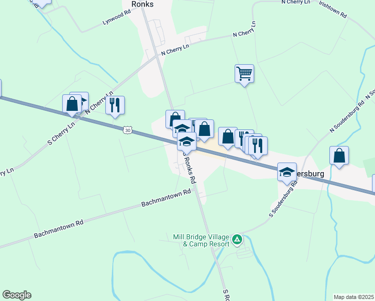 map of restaurants, bars, coffee shops, grocery stores, and more near 2811 Lincoln Highway East in Ronks