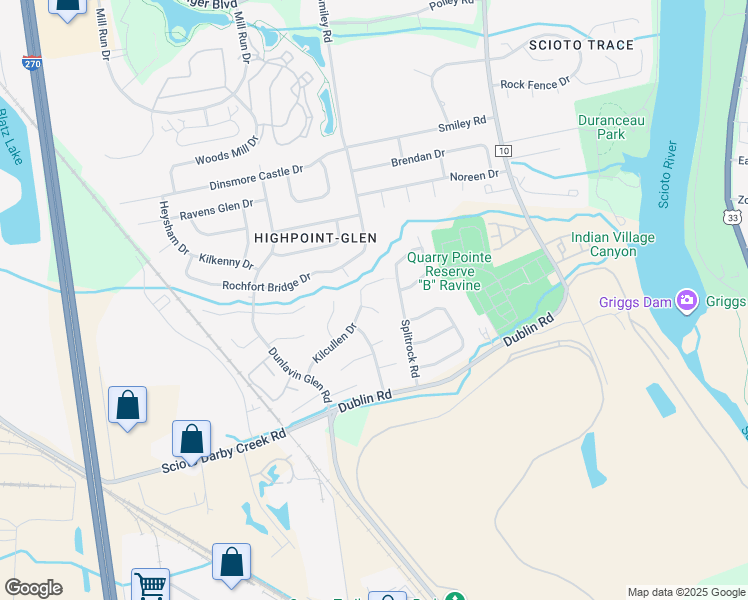 map of restaurants, bars, coffee shops, grocery stores, and more near 3447 Katie Drive in Columbus
