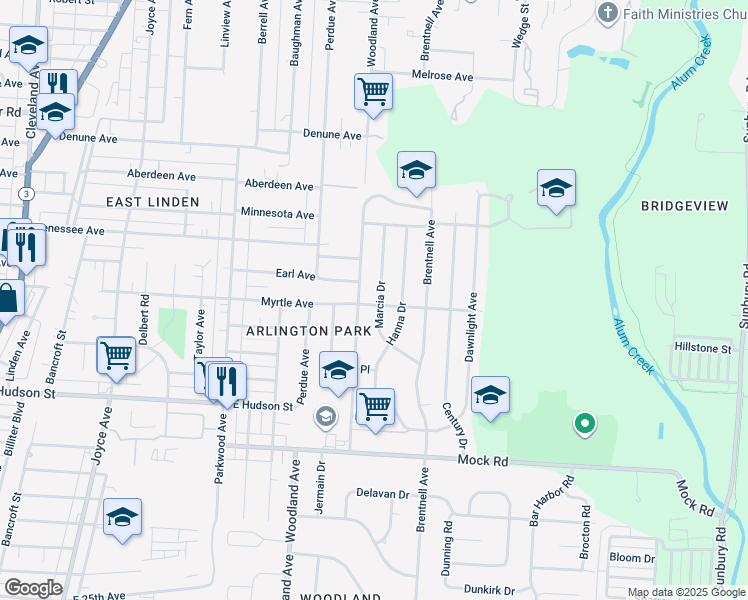 map of restaurants, bars, coffee shops, grocery stores, and more near 2236 Myrtle Avenue in Columbus