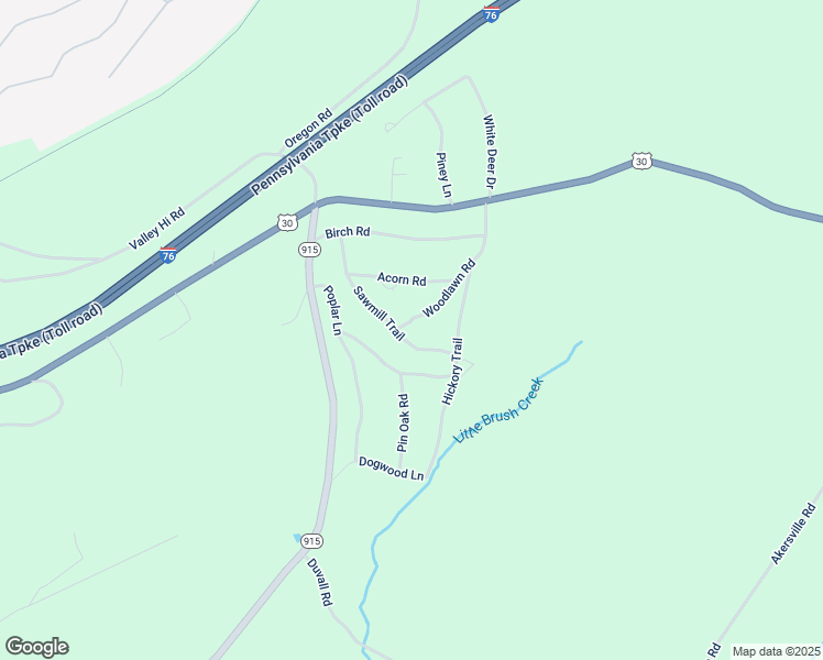 map of restaurants, bars, coffee shops, grocery stores, and more near 407 Woodlawn Drive in Breezewood