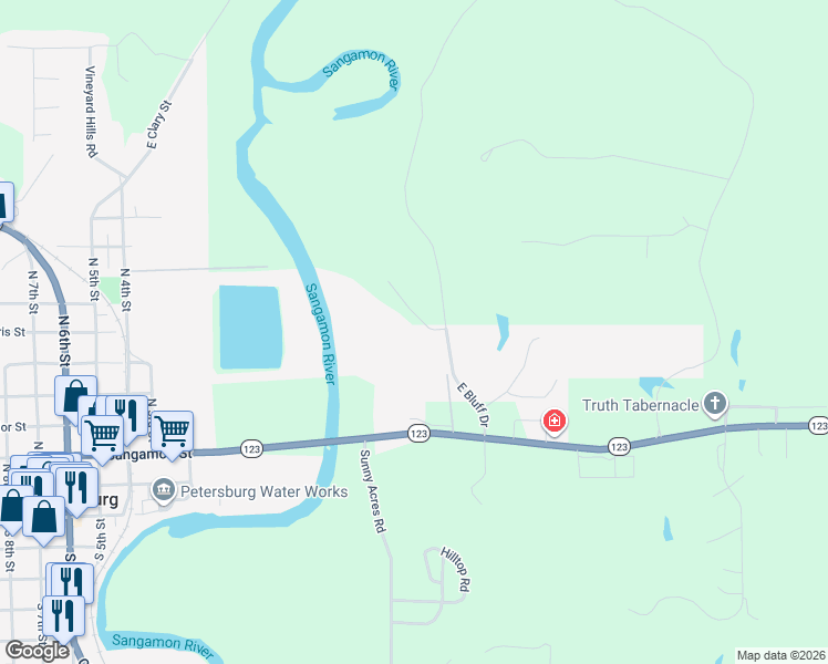 map of restaurants, bars, coffee shops, grocery stores, and more near 35 Vista Ridge in Petersburg