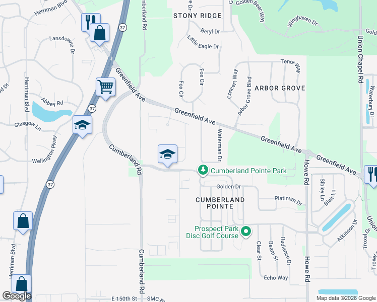 map of restaurants, bars, coffee shops, grocery stores, and more near 15700 Tundra Pointe in Noblesville