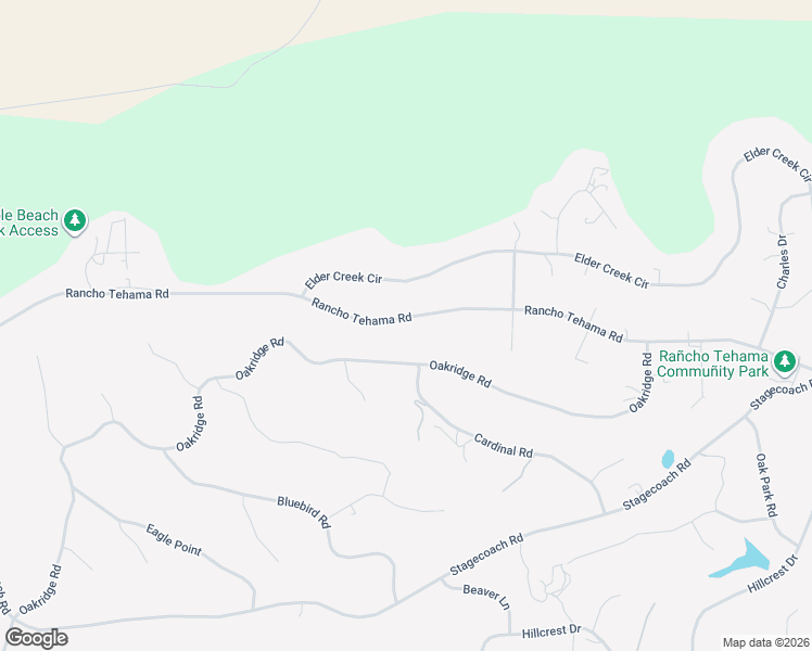 map of restaurants, bars, coffee shops, grocery stores, and more near 16625 Rancho Tehama Road in Red Bluff