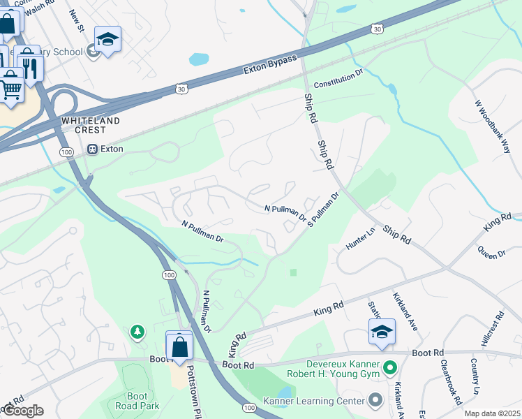 map of restaurants, bars, coffee shops, grocery stores, and more near 744 Chessie Court in West Chester