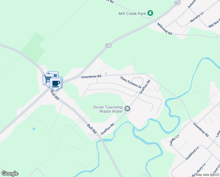 map of restaurants, bars, coffee shops, grocery stores, and more near 358 Westwood Drive in York