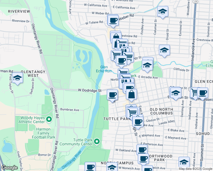 map of restaurants, bars, coffee shops, grocery stores, and more near 2701 Neil Avenue in Columbus